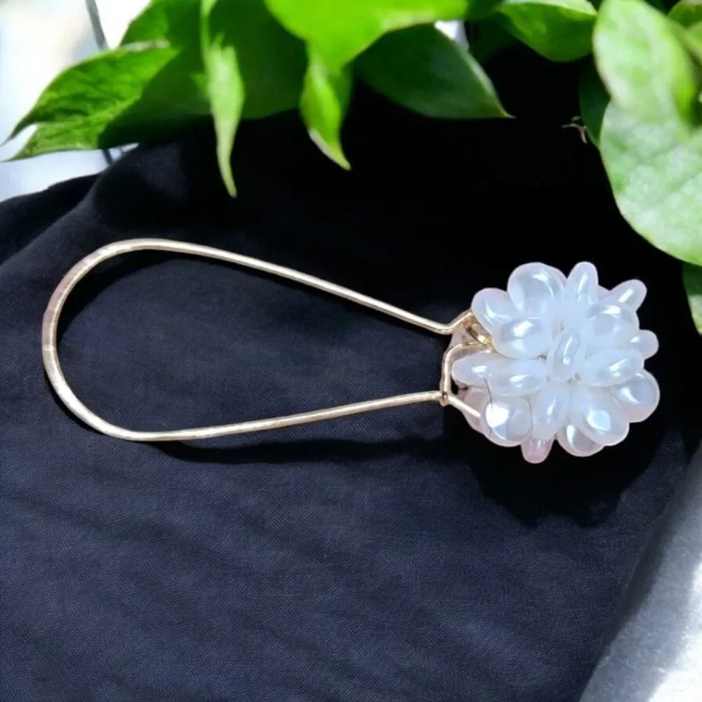 Pearl Flower Drop Earrings Gold Hoop Bridal Wedding Elegant Statement Earrings